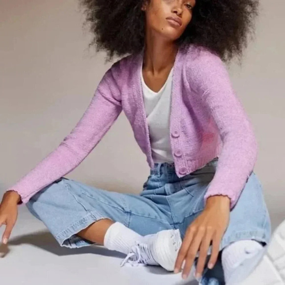 Urban Outfitters Dina Plush Soft Knit Cardigan Violet Purple Sz Medium - Picture 3 of 9